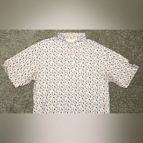 Straight Down Men’s Polo Large Palm Tree Sail Boat Print Pink - Picture 5 of 12